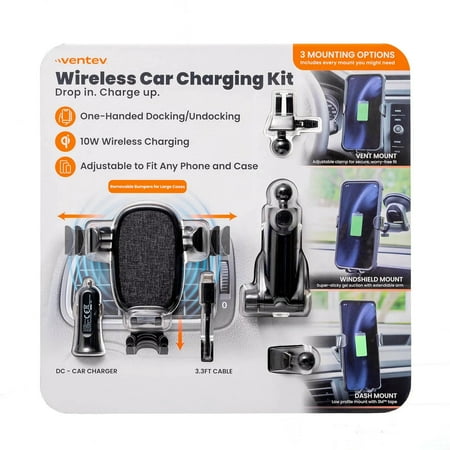 Ventev 3 Mounting Options Wireless Qi Car Charging Kit - Adjustable - 810079720767