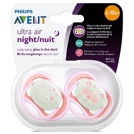 Philips Avent Ultra Air Nighttime Pacifier 6-18 Months Various Colors 2-pack - 075020084897