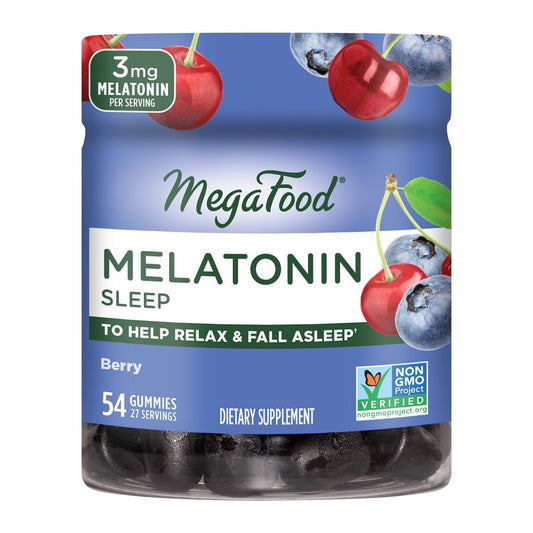 MegaFood 3mg Melatonin Gummies for Adults - Sleep Gummies - Berry - Vegan - 54ct - 051494104156