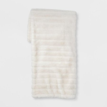 Textured Faux Fur Reversible Throw Blanket Cream - - 490671017313