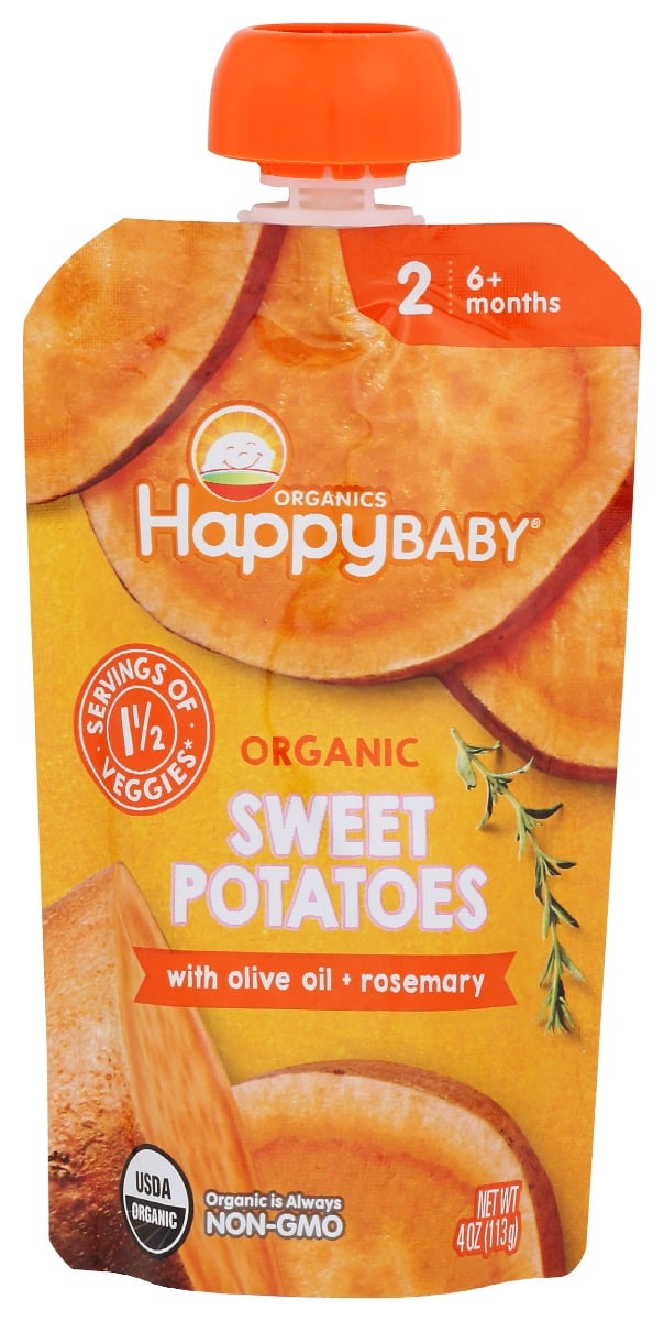 HappyBaby Organics Stage 2 Sweet Potatoes with Olive Oil & Rosemary Baby Food Pouch - 4oz - 819573016369