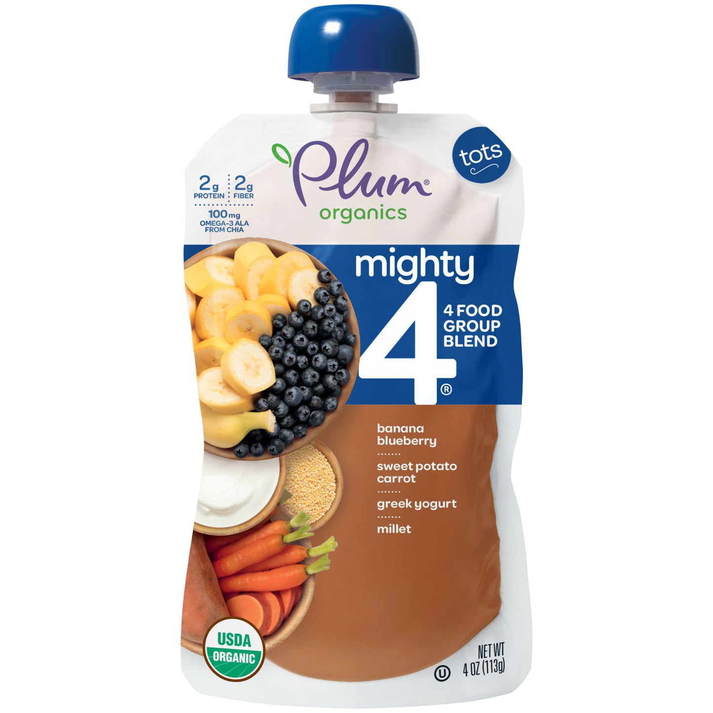 PLUM MIGHTY 4 TOTS SNACKS BLUEBERRY SWEET POTATO MILLET - 846675005366