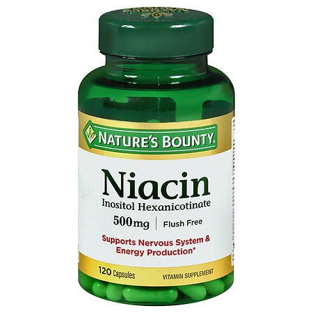 Nature?s Bounty Flush Free Niacin 500 mg Capsules for Energy Metabolism 120 Ct - 074312019760
