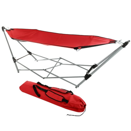 Lavish Home Portable Hammock with Stand Included Fits into Carry Bag (Red) - 194189605023