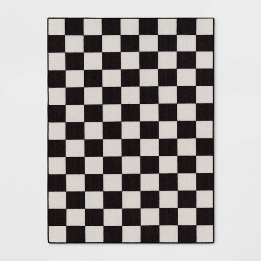 4'x5'5" Washable Small Checker Accent Rug Charcoal and Ivory - - 010892718853