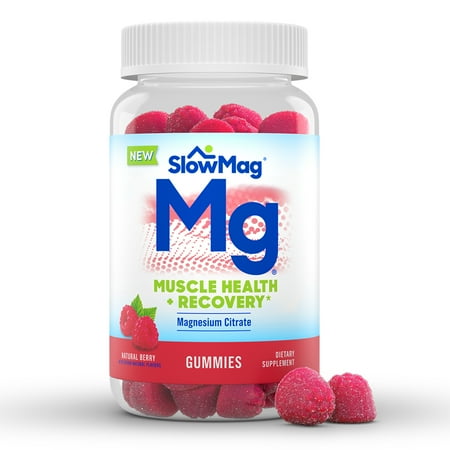 SlowMag? Mg PAST DATE Muscle Health + Recovery* Magnesium Citrate Supplement Gummies Berry 60 Ct - 3676181176063