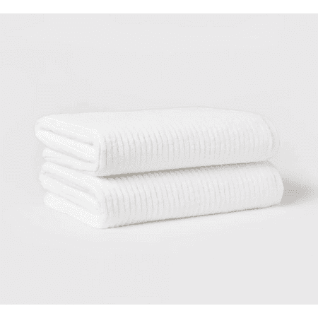 SINGLE Quick Dry Ribbed Bath Towel Set White - Cotton Terry, Midweight 450-550 GSM, Machine Washable - 1919085379481