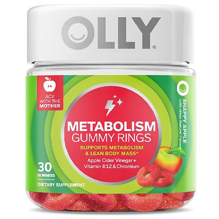 OLLY Metabolism Gummy Rings with Apple Cider Vinegar, Vitamin B12 & Chromium - Apple - 30ct - 840160201103