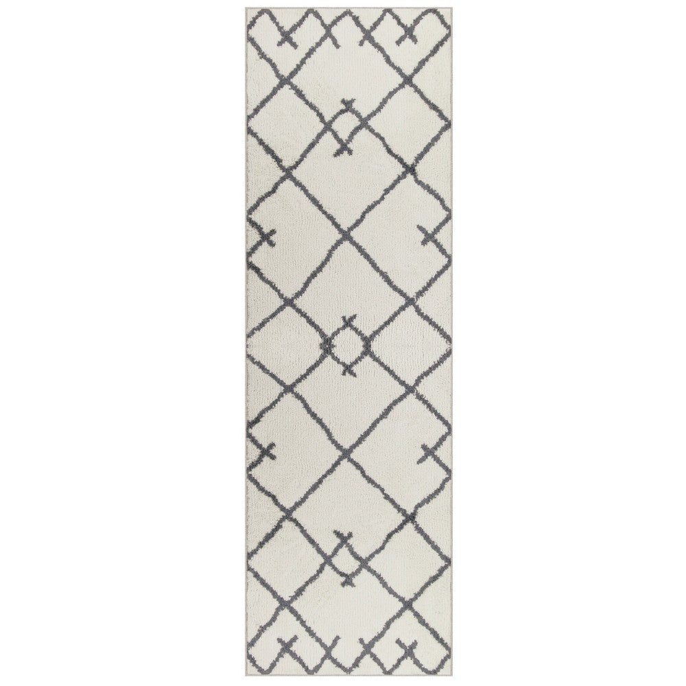 2'X7' Washable Kenya Fleece Geometric Design Tufted Runner Rug Cream - 0108927157911