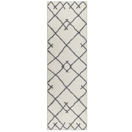 2'X7' Washable Kenya Fleece Geometric Design Tufted Runner Rug Cream - 0108927157911