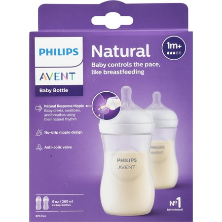 Philips Avent Natural Baby Bottle with Natural Response Nipple Clear 9oz 2pk - 075020092830