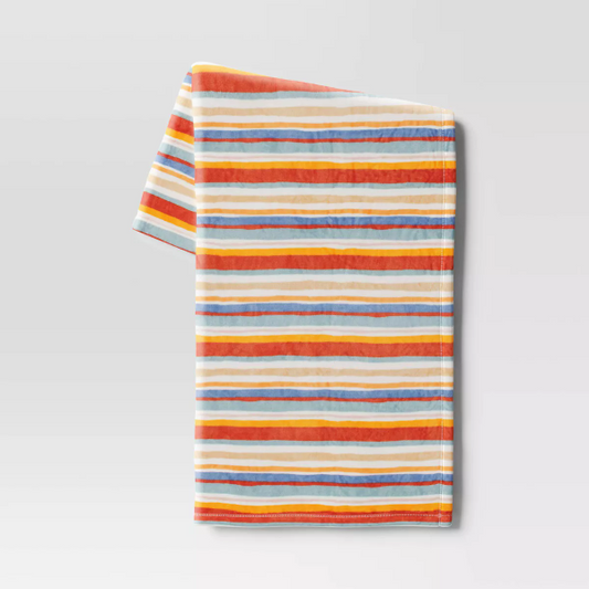 Wavy Striped Printed Plush Throw Blanket - 197543557143