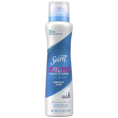 Secret Outlast Dry Spray Antiperspirant Deodorant for Women Completely Clean 4.1 oz - 030772104026