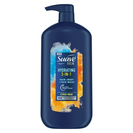 Suave Men 3 in 1 Mens Body Wash Hair Face and Body Wash Hydrating Citrus & Musk 30 oz - 079400497970