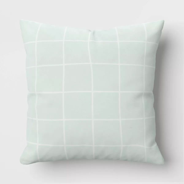 17"x17" Grid Square Outdoor Throw Pillow Mint Green - 197543424391