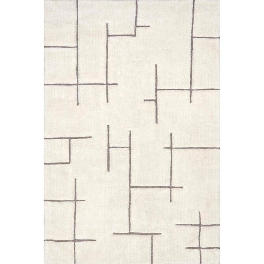 Off White 5 ft. x 8 ft. Masami Contemporary High-Low Wool Area Rug - 193981747436