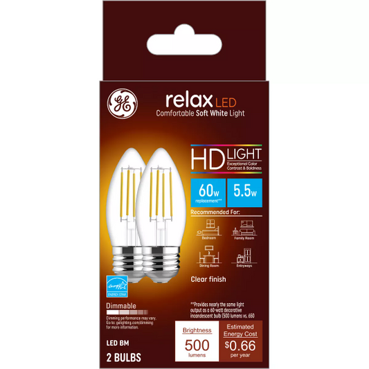 GE 2pk 60W Relax LED Decorative Light Bulbs Soft White - 043168315180