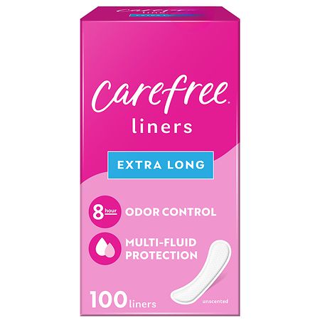 CAREFREE? Panty Liners Extra Long Flat Unscented 8 Hour Odor Control 100ct - 078300132776