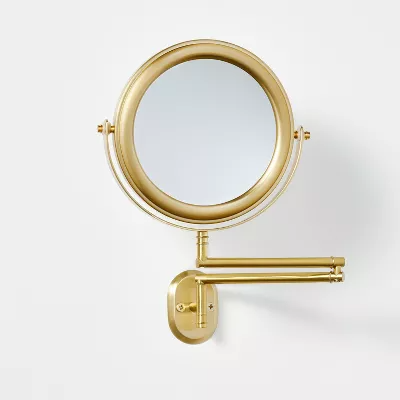 Wall-Mounted Brass Magnifying Swivel Mirror Antique Finish - 197543415054