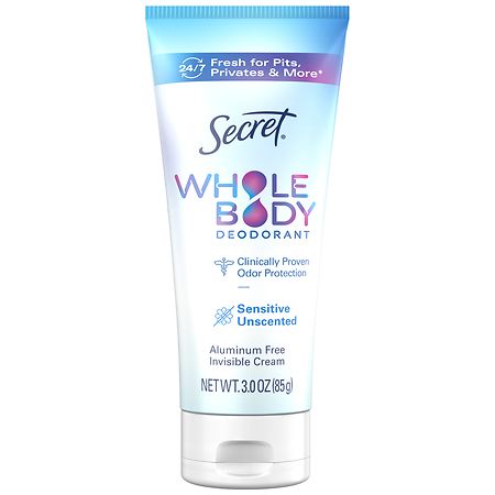 Secret Women s Whole Body Aluminum Free Deodorant Clear Cream Unscented 3.0oz - 030772133873