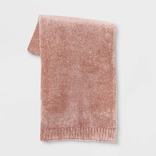 50"x60" Shiny Chenille Throw Blanket Blush - Soft, Reversible, Machine Washable - 490671004313