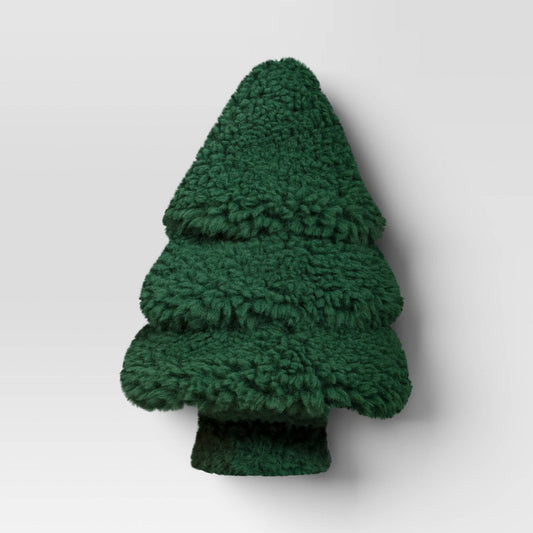 Faux Shearling Tree Shaped Christmas Throw Pillow Green - - 196761647810