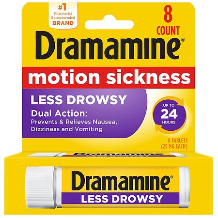 Dramamine All Day Less Drowsy Motion Sickness Relief Tablets for Nausea, Dizziness & Vomiting - 8ct - 831248001982