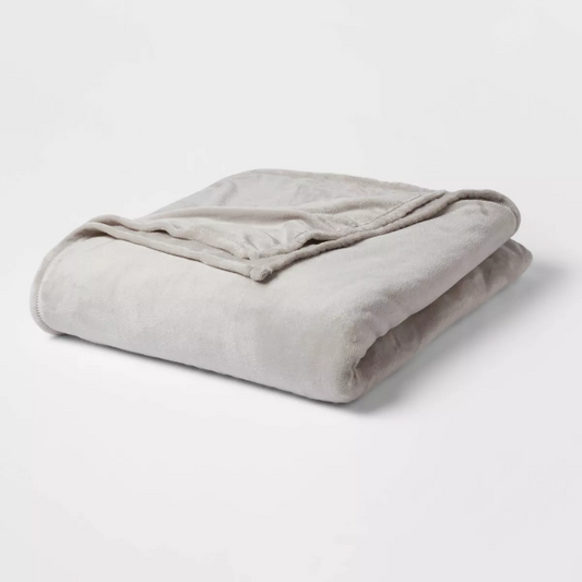 Full/Queen Solid Plush Bed Blanket Gray: Cozy Lightweight Polyester, Machine Washable - 191908583310