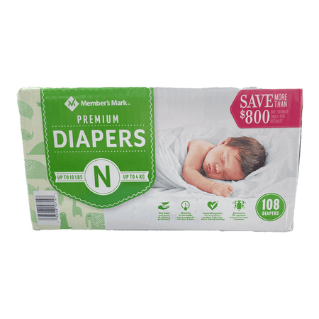 Newborn Premium Baby Diapers - 108 ct. (8 - 14 lbs.) - 193968107147