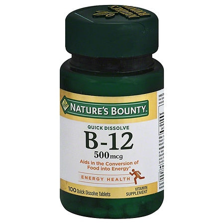 Nature s Bounty Vitamin B12 Quick Dissolve Tablets Cherry 500 mcg 100 Ct - 074312035951