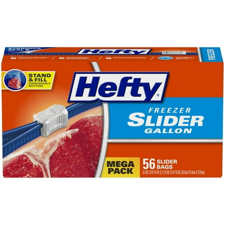 Hefty Slider Freezer Bags Gallon Size 56 Count OPEN BOX (CRUSHED TOP) - 013700844560