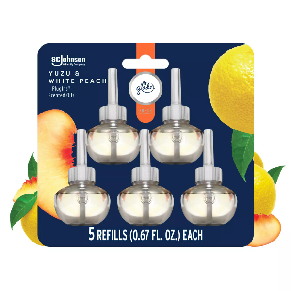 Glade PlugIns Scented Oil Air Freshener Refills White Peach & Yuzu - 3.35 fl oz/5pk - 046500049347