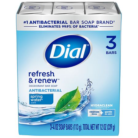 ONE BAR MISSING Dial Antibacterial Deodorant Bar Soap Spring Water 4 oz 3 Bars - 017000018409