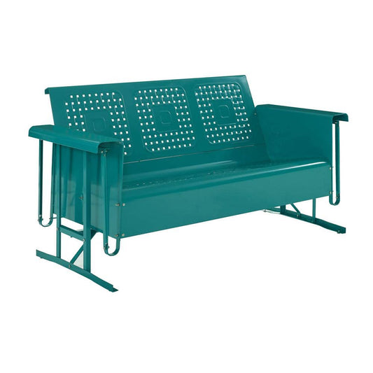 Crosley Furniture Bates Modern Metal Gliding Patio Sofa in Turquoise - 710244222389