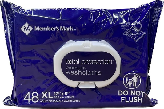 MM XL (12'' x 8'') Total Protection Premium Washcloths 48 Count Pack - 078742247250