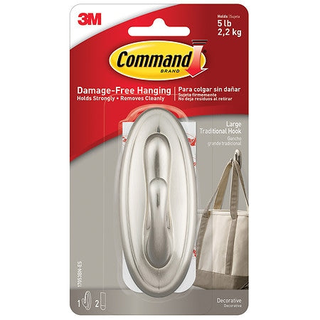 Command Traditional Hook Brushed Nickel Large 1 Hook 2 Strips/Pack - 051135806449