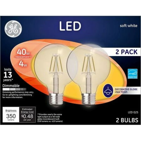 GE 2-Pack 4-Watt LED Soft White Dimmable G25 Light Bulbs - 043168231923