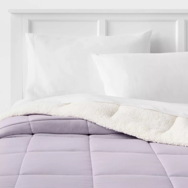 Twin/Twin Extra Long Faux Shearling Washed Microfiber Reversible Comforter Light Purple: Brushed, OEKO-TEX Certified - 191908832814