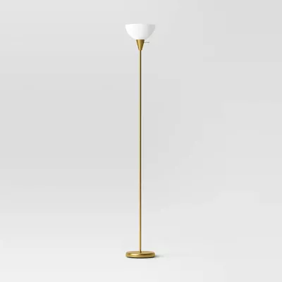 Torchiere Floor Lamp Gold -Modern Standing Light, Painted Metal with Plastic Shade - 085239776476