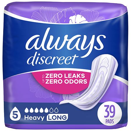 Always Discreet Incontinence Pads Heavy Absorbency Long 39 Ct - 037000887300