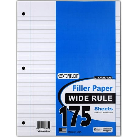 Top Flight 175 Sheet Wide Ruled Filler Paper White - 075755107755