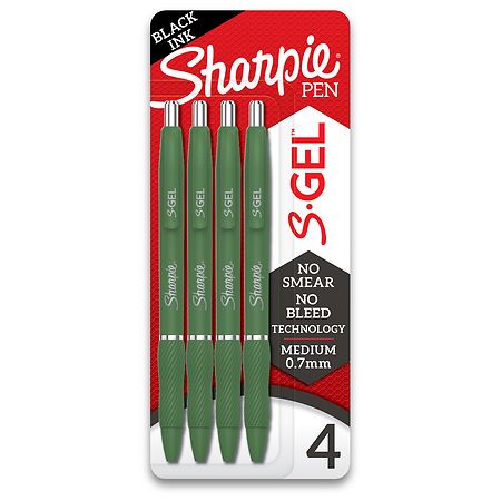 Sharpie S-Gel Gel Pens Medium Point (0.7mm) Green Barrel Black Ink 4 Count - 071641217935