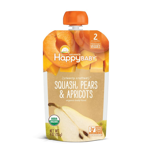 HappyBaby Clearly Crafted Squash Pears & Apricots Baby Food Pouch - 4oz - 819573015454