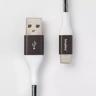 4' USB-C to USB-A Braided Cable - Black/White/Gunmetal - 850044241682