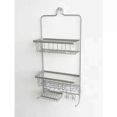 Bathroom Shower Caddy Brushed Nickel -Rust-Resistant Hanging Organizer, Storage Shelf, PVC & Steel - 490642005165