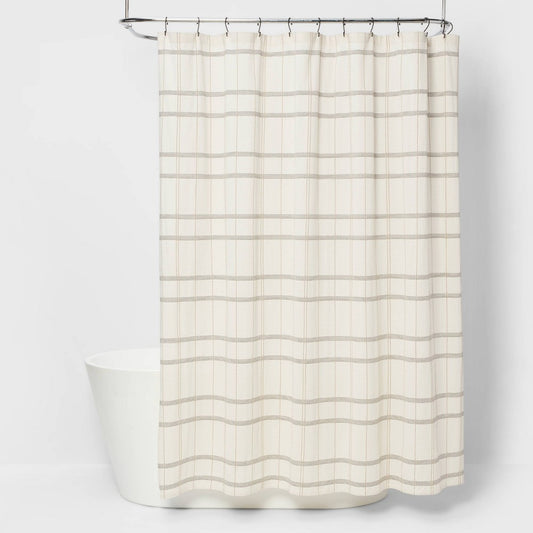 Woven Modern Plaid Shower Curtain Ivory - 191908881171