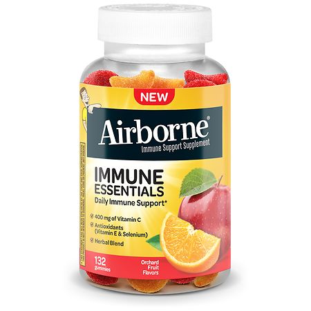 Airborne 400mg Vitamin C Gummies For Adults & Children Immune Essentials Daily Immune Support Supplement with Powerful Antioxidants Vitamins C & E Plus Selenium - 132 Gummies Orchard Fruit Flavor - 647865996774