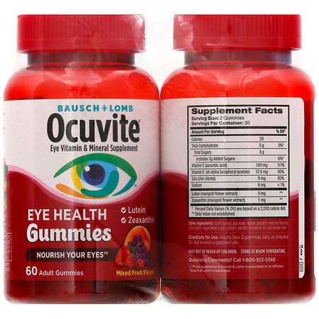 Ocuvite PAST DATE Eye Vitamin & Mineral Supplement Eye Health Adult Gummies Contains Lutein & Zeaxanthin 60 Gummies - 3242086026073