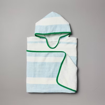 30"x60" Bold Stripe Cotton Velour Kids' Hooded Beach Towel Light Blue/Green - 042075647001