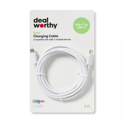 8' USB-C to USB-C Charging Cable - White - 085239772010